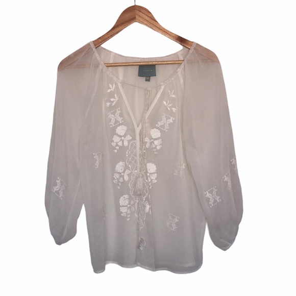 SKIES ARE BLUE Boho Sheer White Tunic - Picture 1 of 6